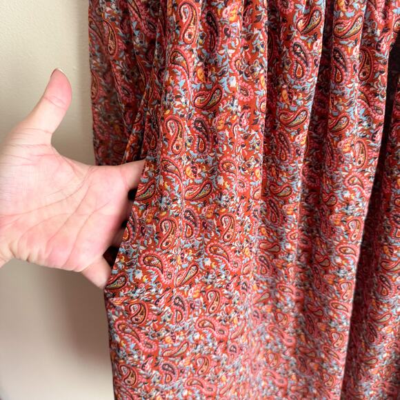Gap Maternity Burnt Orange Paisley Print Lined Boho V Neck Long Sleeve Dress - S - Picture 3 of 9